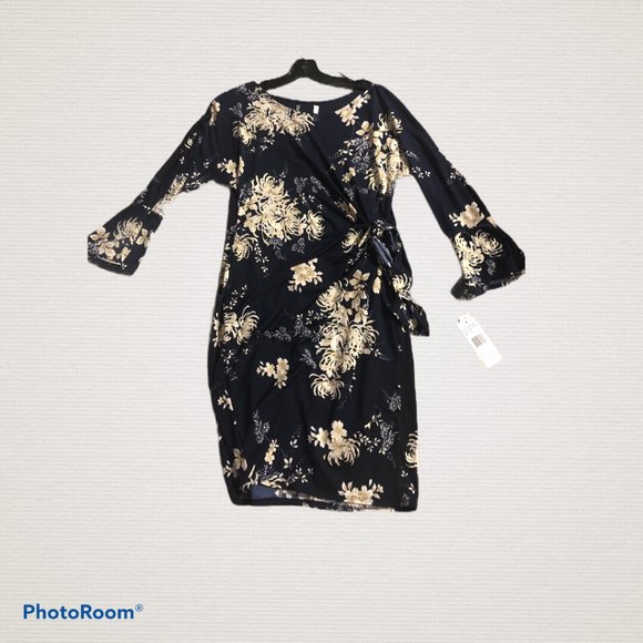 Pretty Blue and Gold Wrap Dress - Picture 1 of 4